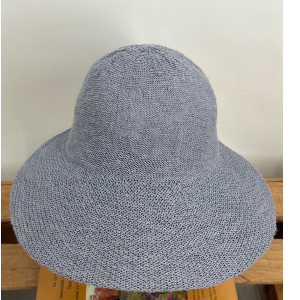 Shihreen‎ Wonderful Hat Blue Knit Wide Brim Sun Hat Cotton Blend One Size OS